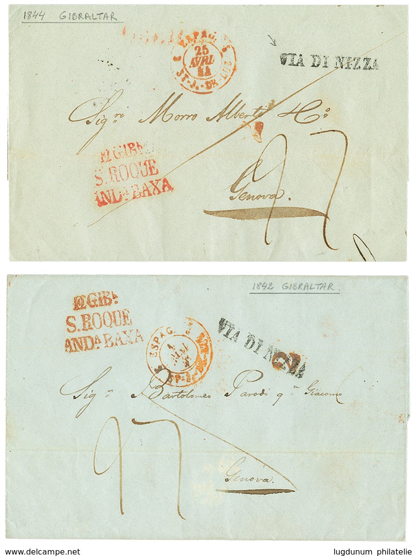 1842/44 VIA DI NIZZA On 2 Entire Letters From GIBRALTAR Via SPAIN & FRANCE To GENOVA(ITALY). Vvf. - Non Classés