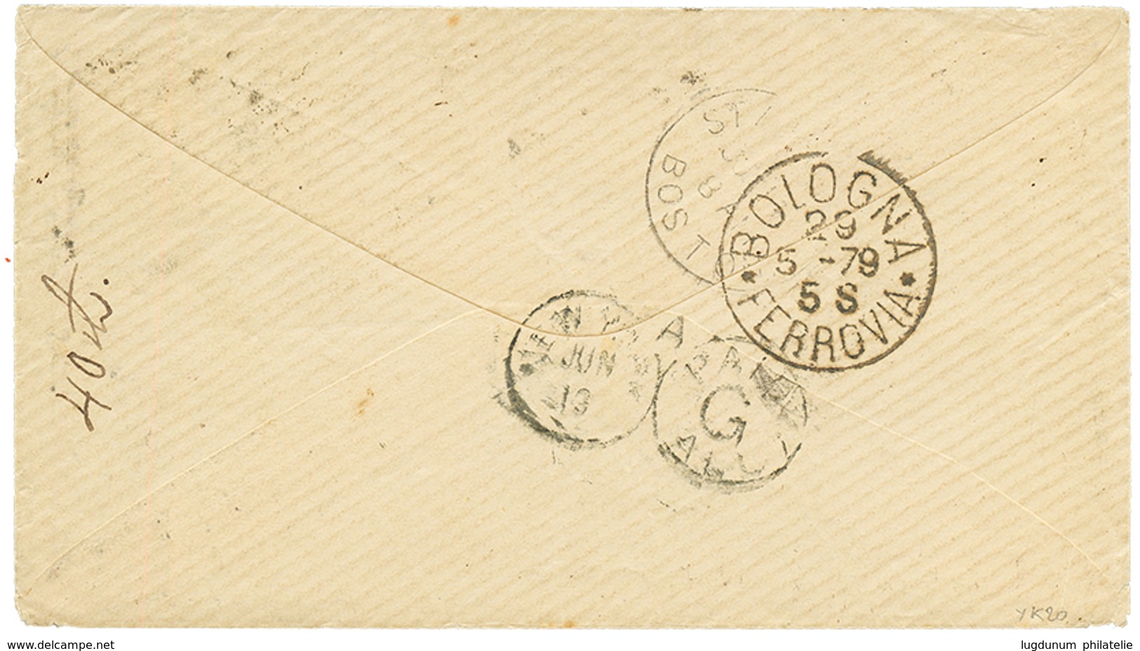 1879 1c(x5) + 20c Canc. VENEZIA On Envelope To BOSTON (USA). Scarce. Vvf. - Non Classés