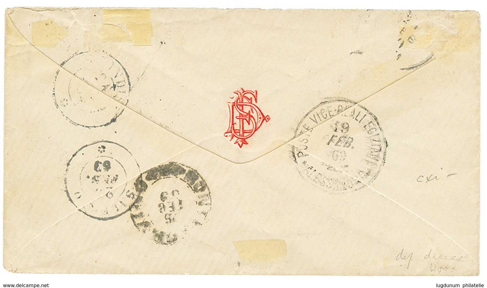 1869 ITALY 20c Canc. 234 + ALLESSANDRIA + EGYPT 1P Canc. TANTA On Envelope To ITALY. Vvf. - Zonder Classificatie