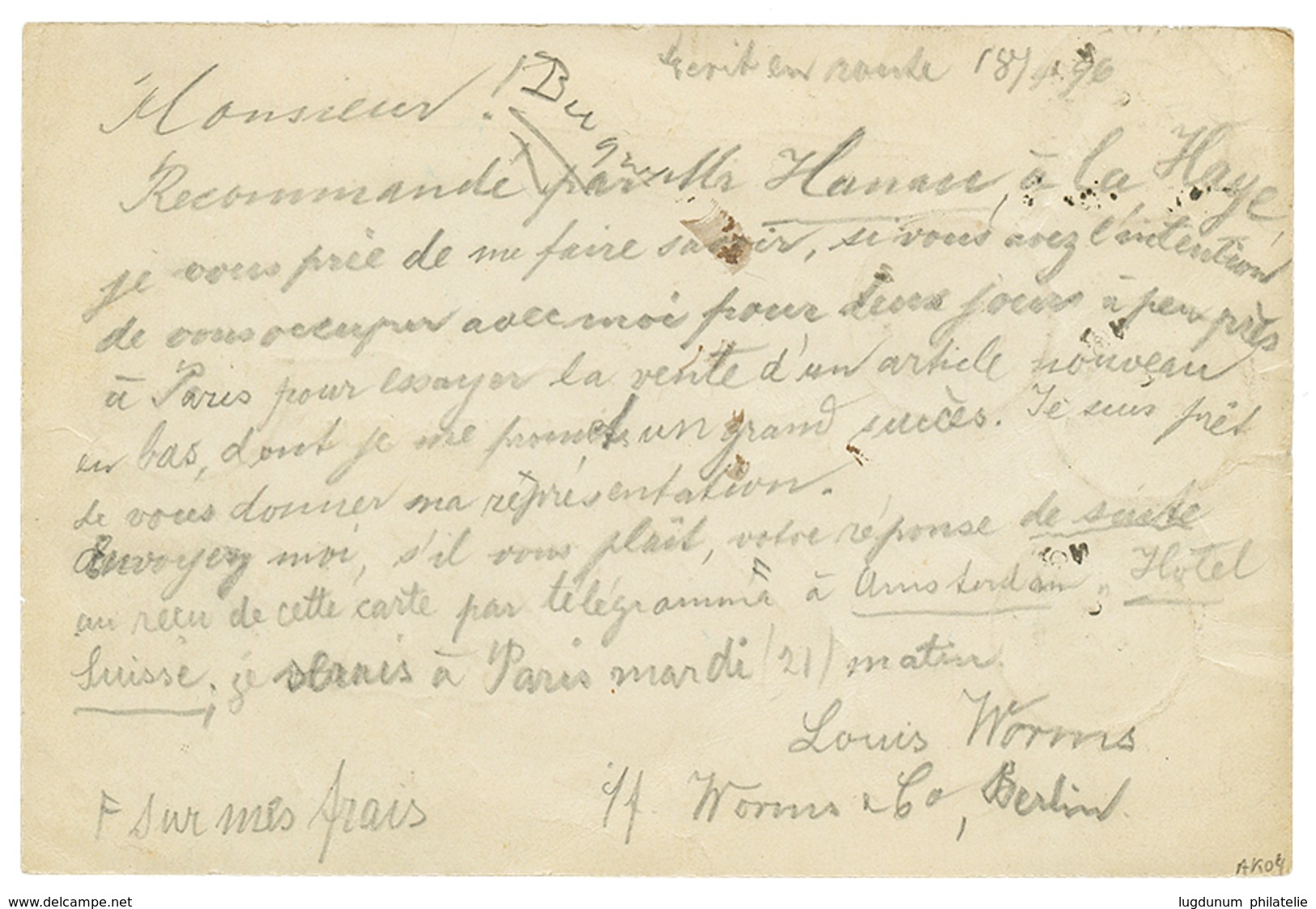 "EXPRESS" : 1896 P./Stat 5c + 5c(x3) Canc. SGRAVENHAGE + BRIEVEN-BUS + "EXPRESSE" Yellow Label To FRANCE. Vvf. - Autres & Non Classés