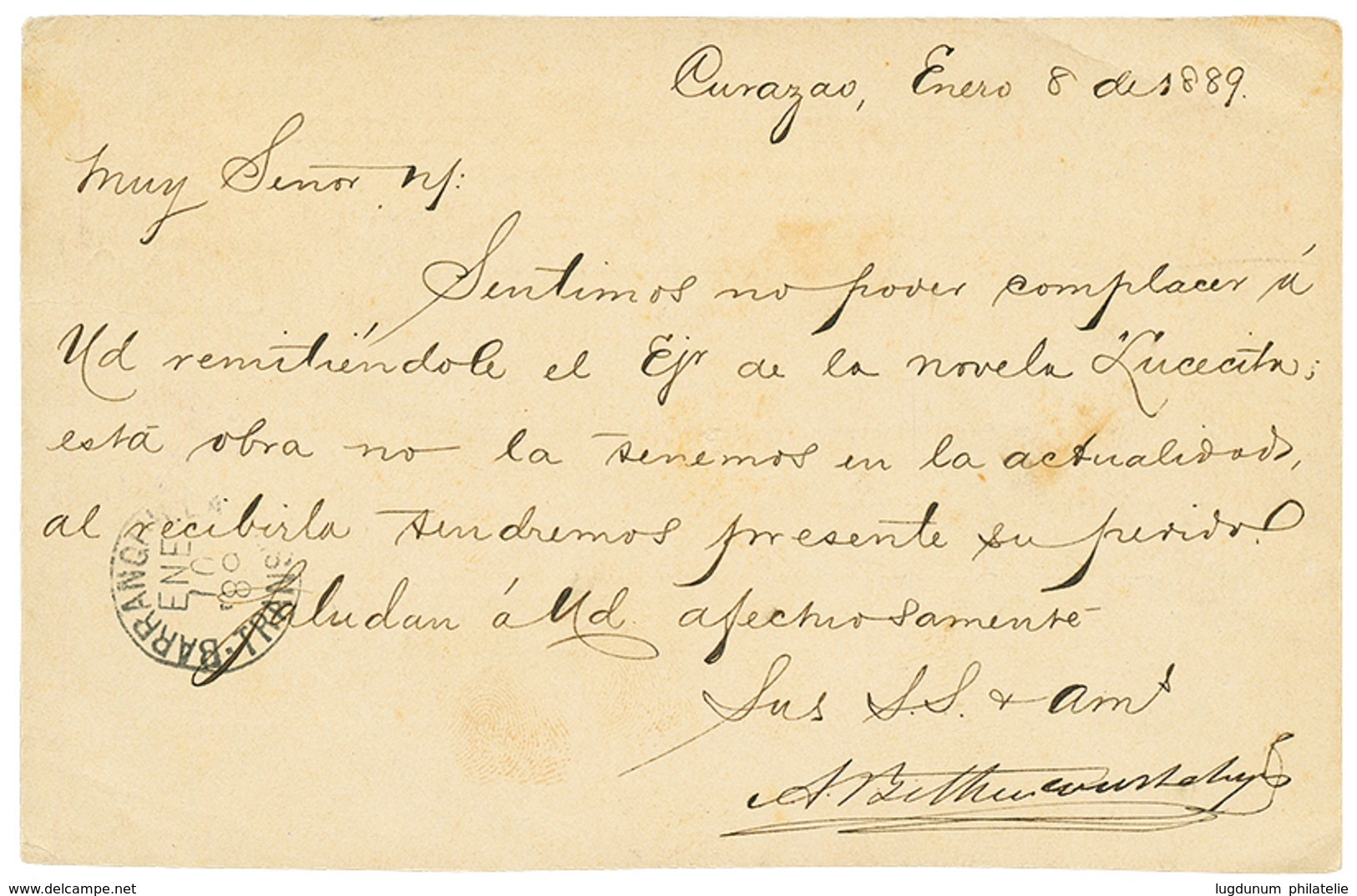 CURACAO To COLOMBIA : 1889 P./Stat 5c From CURACAO To NEIVA (COLOMBIA). Vf. - Curaçao, Antilles Neérlandaises, Aruba