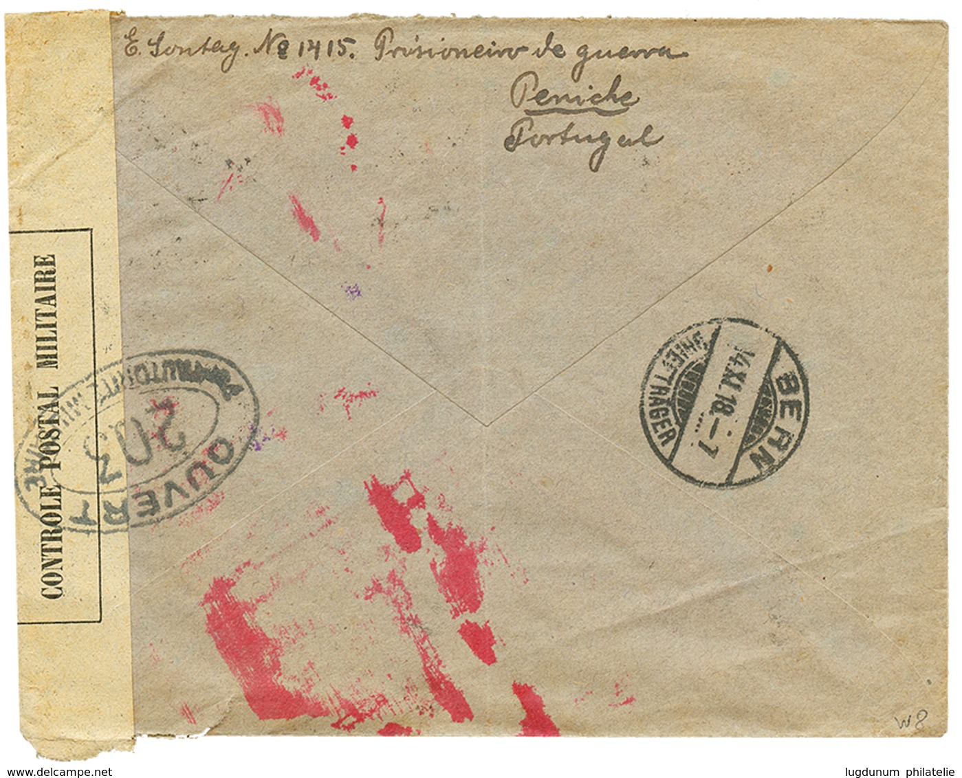 "PRISONIER DE GUERRE ALLEMAND " : 1918 Censored Envelope From PENICHE Via BUREAUX INTERNATIONAL DE LA PAIX + RED CROSS C - Andere & Zonder Classificatie