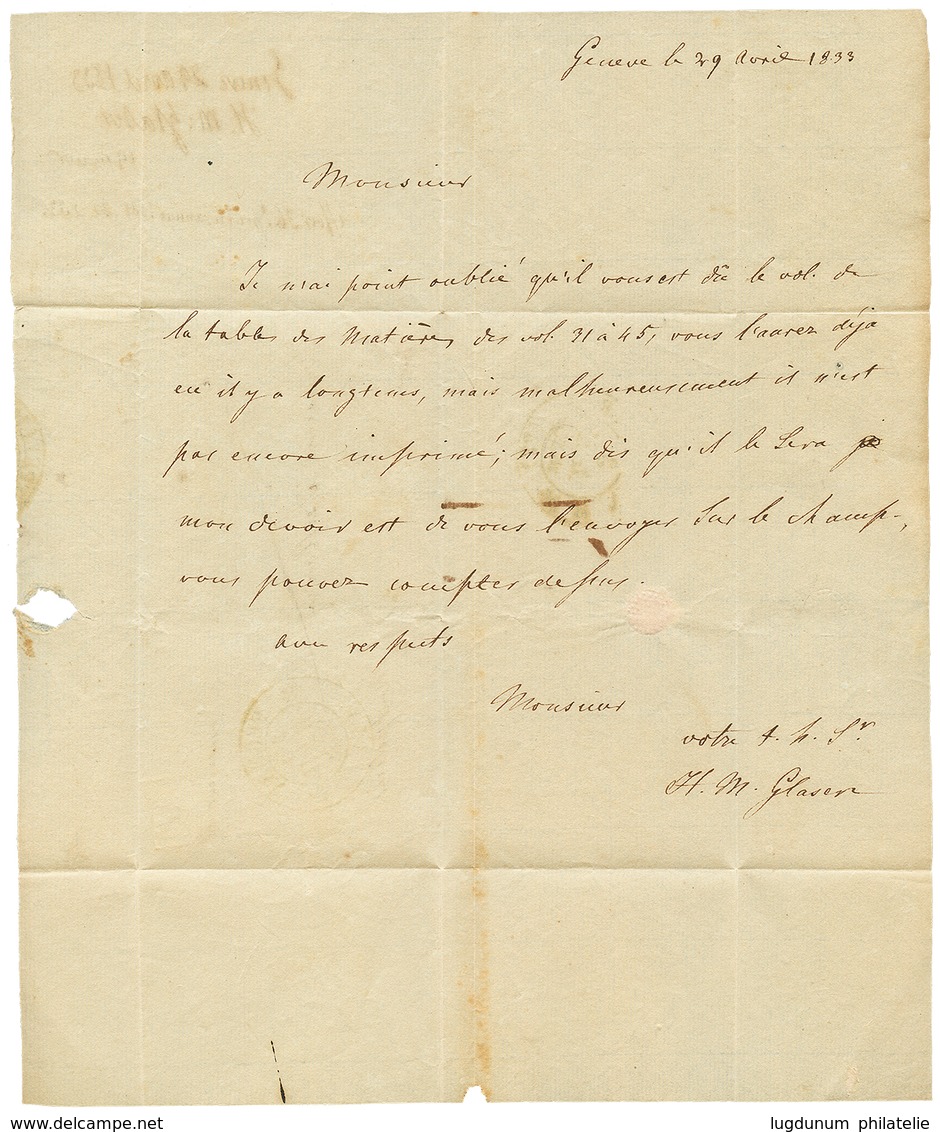 GENEVE ViaFERNAY : 1833 FERNEX + Boxed P.P On Entire Letter From GENEVE To FRANCE. Scarce. Superb. - Otros & Sin Clasificación