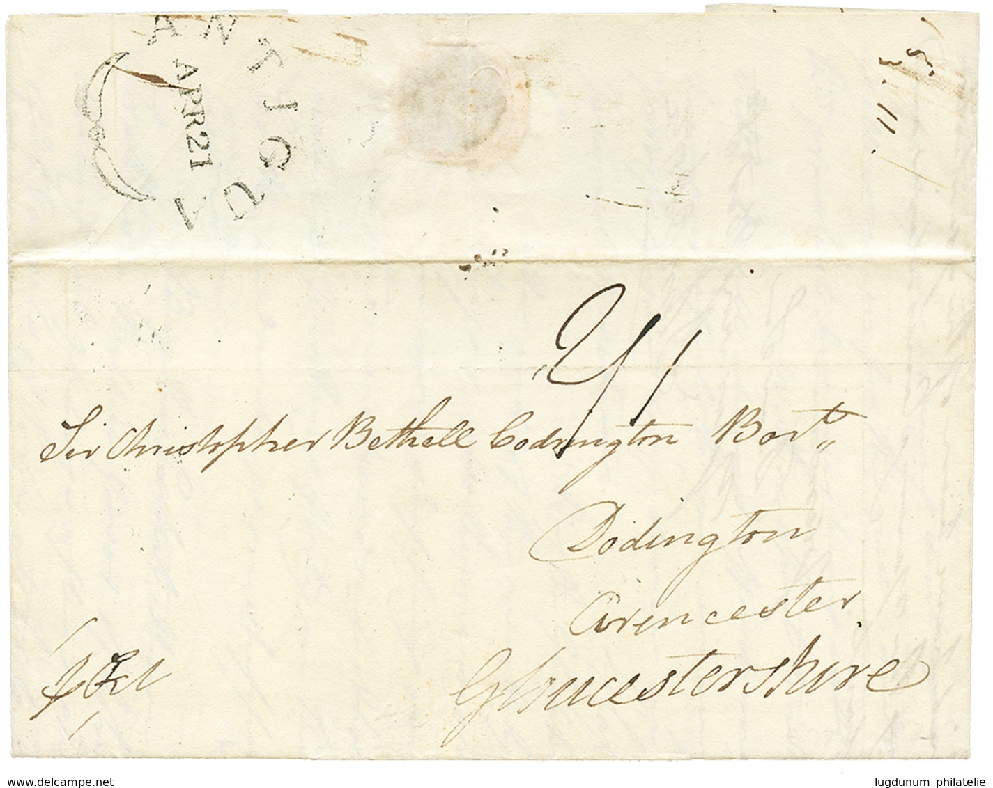 1822 Superb ANTIGUA Fleuron Cachet On Reverse Of Entire Letter To ENGLAND. Vvf. - Autres & Non Classés