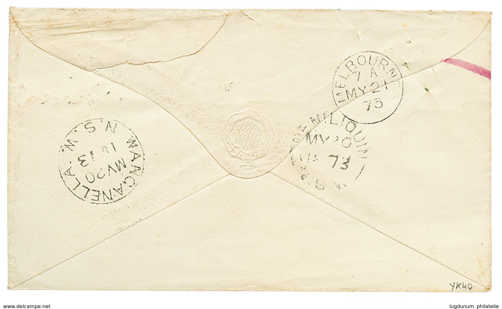 Mixt Franking NSW / VICTORIA : 1873 NSW 1d(x2) + VICTORIA 6d Canc. 398 On Envelope To ENGLAND. Verso, WANGANELLA NSW + Q - Autres & Non Classés