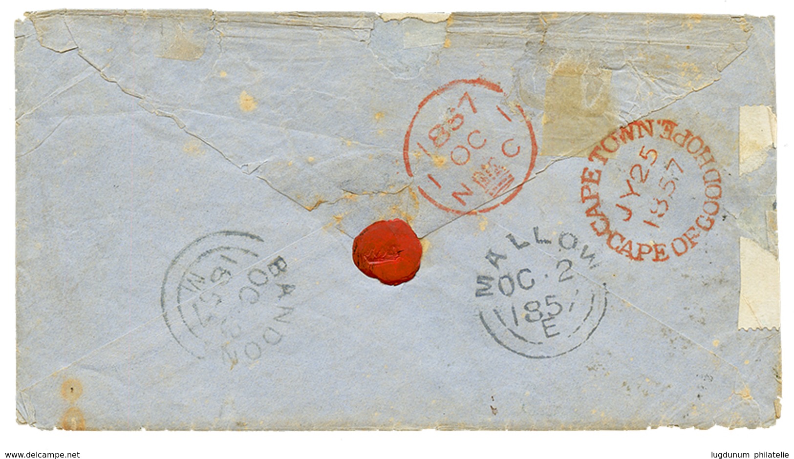 CAPE OF GOOD HOPE To IRELAND : 1857 Pair 4d (small Margin At Base But Stamp Not Touched) + Tax Marking On Envelope To MA - Kaap De Goede Hoop (1853-1904)
