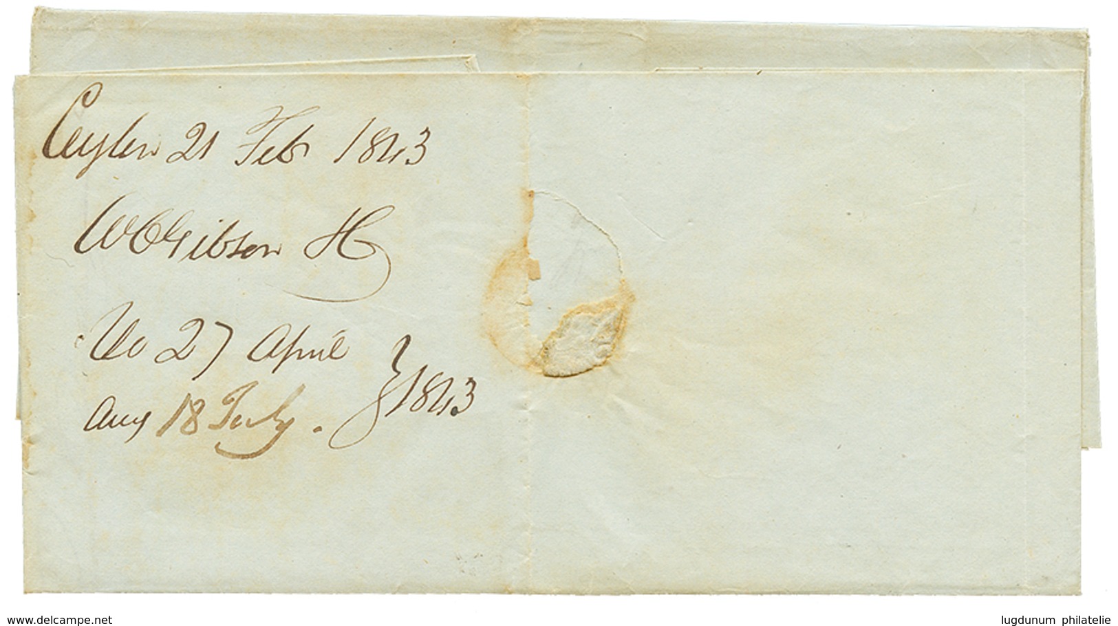 CEYLON To MADEIRA : 1843 "240' Tax Marking On Entire Letter Datelined COLOMBO To MADEIRA. RARE. Vvf. - Ceylon (...-1947)