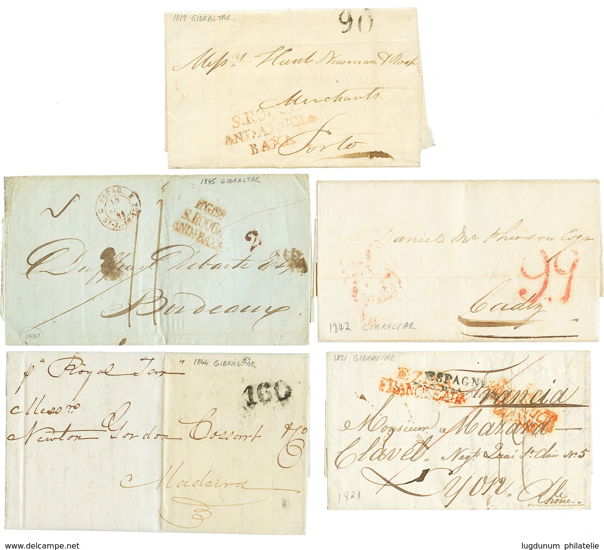 1819/45 Lot 5 Entire Letters From GIBRALTAR To FRANCE, PORTUGAL, SPAIN Or MADEIRA. Vvf. - Gibilterra