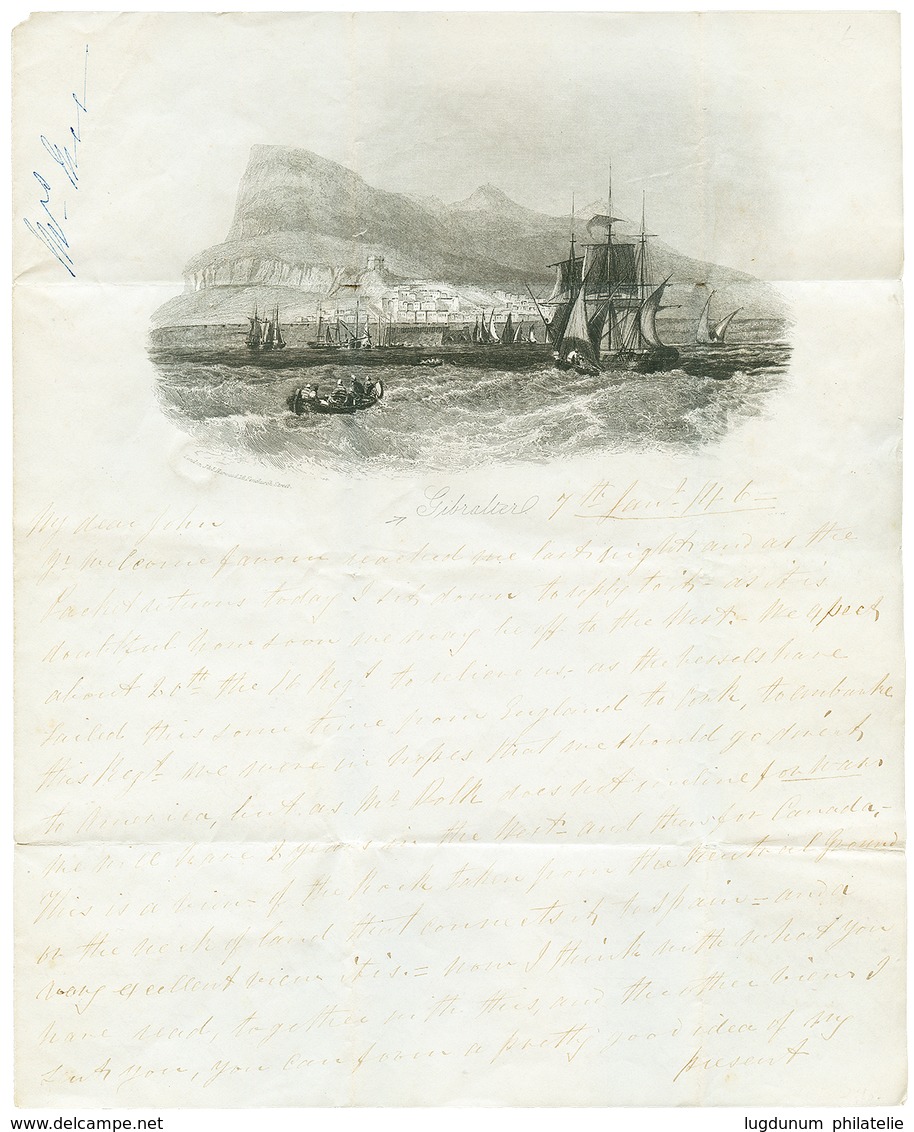 GIBRALTAR : 1846 GIBRALTAR/PAID On Entire Letter To IRELAND. Inside Superb LITHO. Of GIBRALTAR. Exhibition Item. - Gibraltar