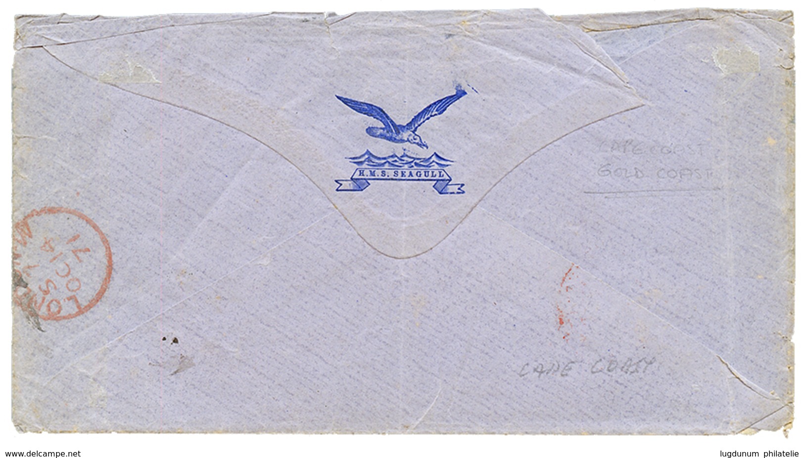 "H.M.S SEAGULL - CAPE COAST" : 1871 GB 6d Canc. 466 + LIVERPOOL BR.PACKET On Envelope With Text Datelined "CAPE COAST" T - Côte D'Or (...-1957)