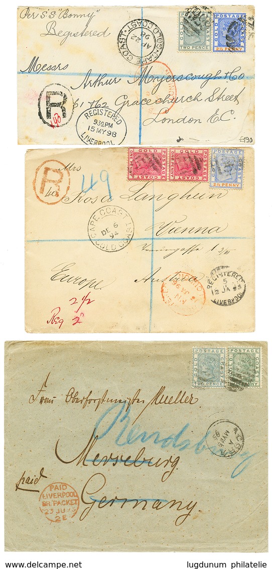 1895/98 Lot 3 Interesting Letters (2 REGISTERED) To ENGLAND, GERMANY And AUSTRIA. Vvf. - Costa De Oro (...-1957)