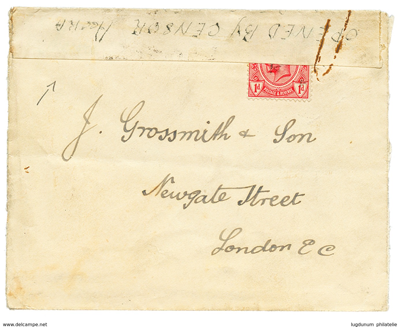 1914 1d + Rare CENSOR LABEL "OPENED BY CENSOR ACCRA" On Envelope To ENGLAND. RARE. Vf. - Goudkust (...-1957)