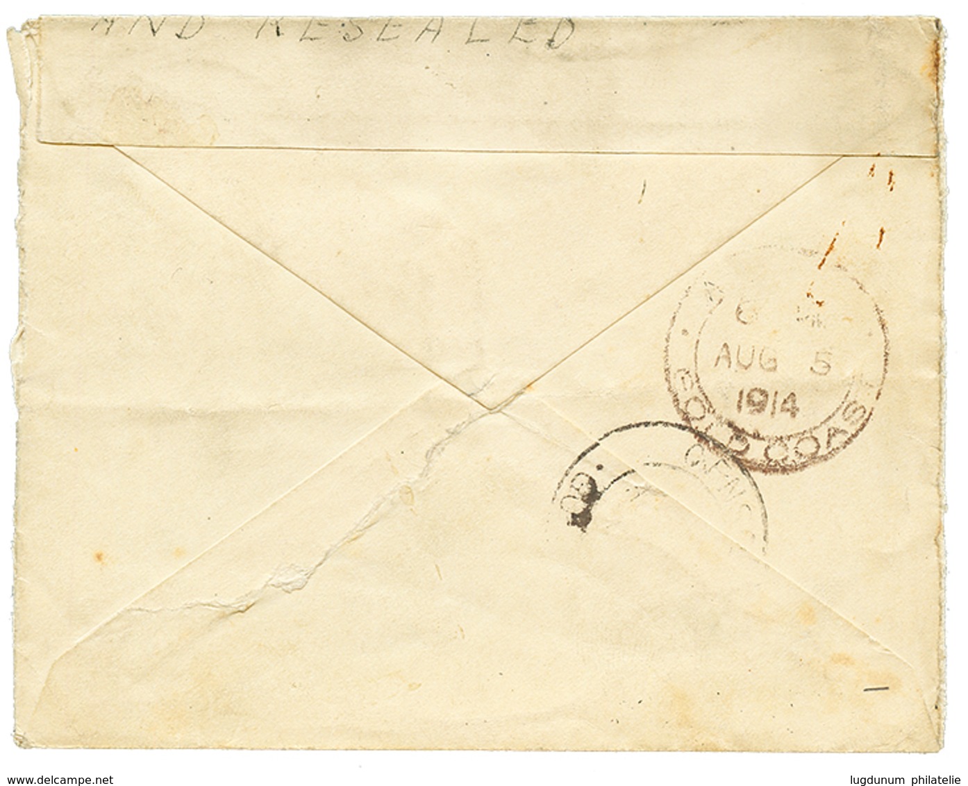 1914 1d + Rare CENSOR LABEL "OPENED BY CENSOR ACCRA" On Envelope To ENGLAND. RARE. Vf. - Goudkust (...-1957)