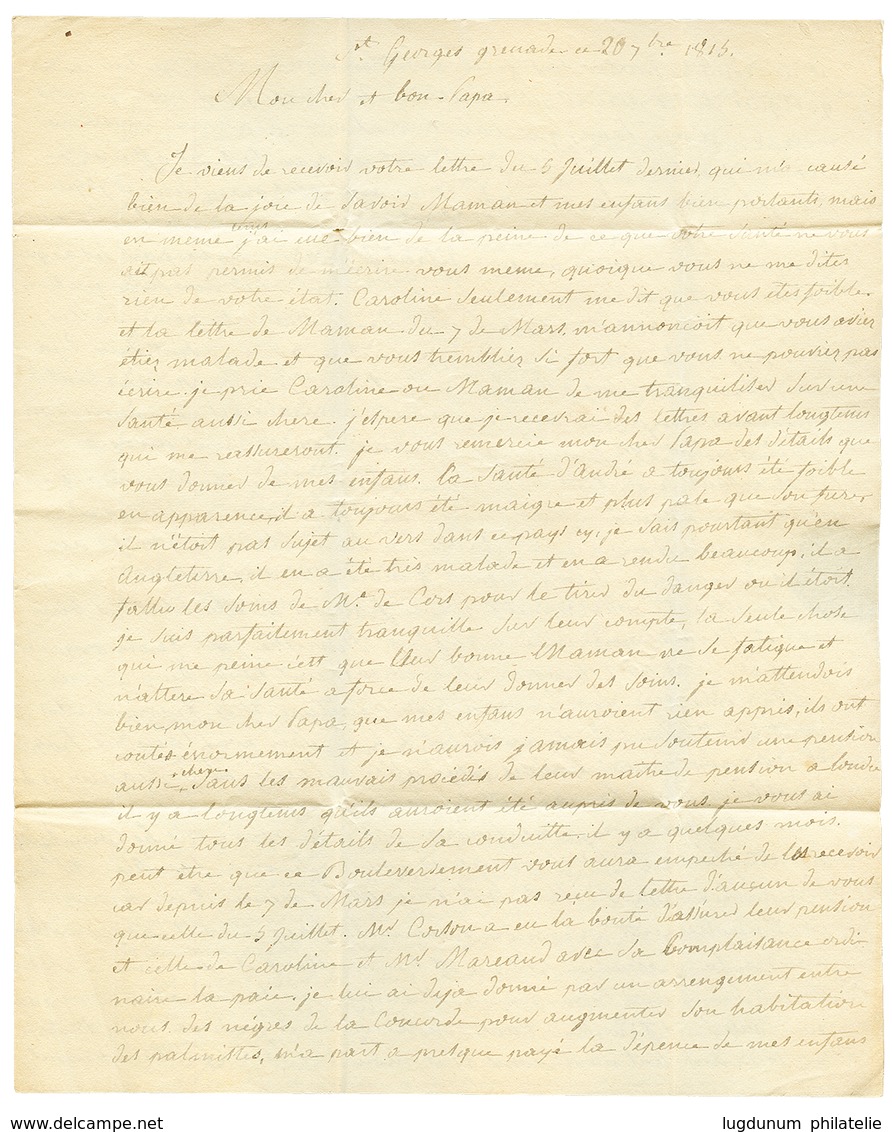 GRENADA Via MARTINIQUE (BRITISH OCCUPATION) : 1815 COLONIES PAR BORDEAUX + MARTINIQUE (scarce Type) On Entire Letter Dat - Granada (...-1974)