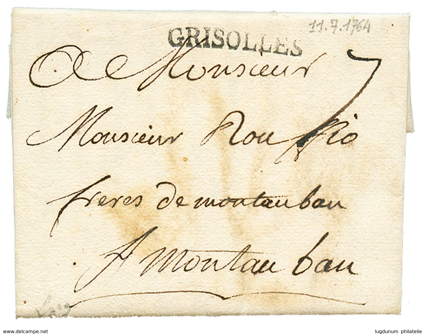 GRENADA : 1764 French Cachet GRISOLLES On Entire Letter Datelined "GRENADE" To MAONTAUBAN (FRANCE). Scarce. Vvf. - Grenade (...-1974)