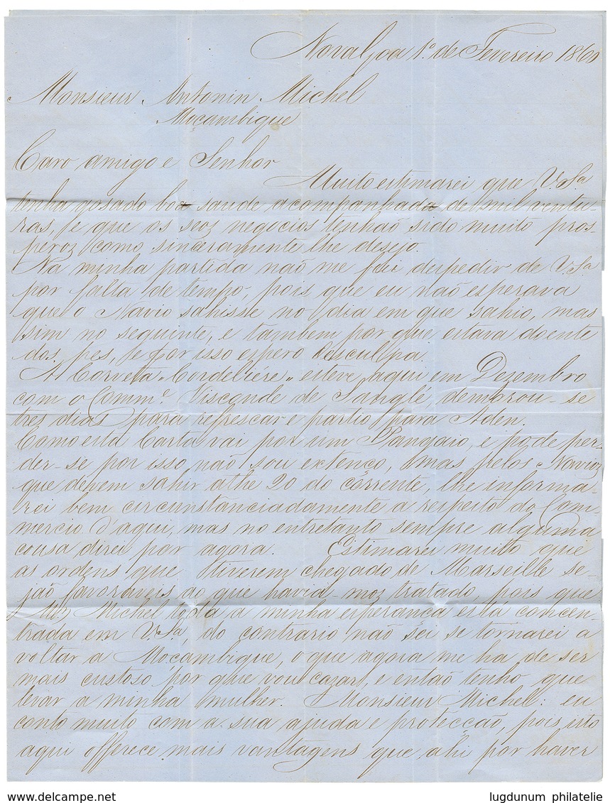 NOVA GOA - INDIA PORTUGUESE : 1860 Entire Letter With Texte Datelined "NOVA GOA" To MOZAMBIQUE. GREAT RARITY. Superb. - Andere & Zonder Classificatie