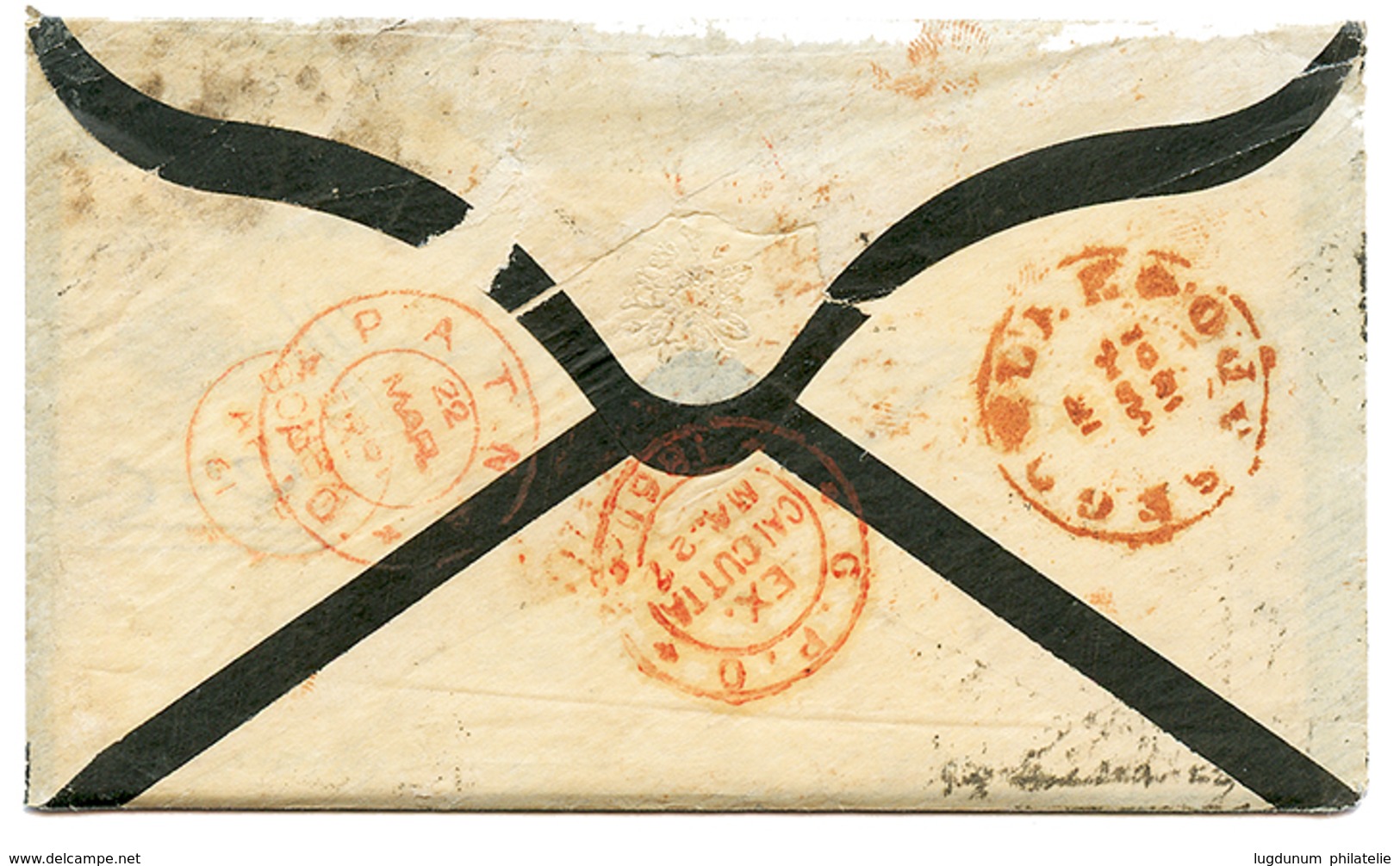 1861 2a + 4a Canc. B/127 INDIA PAID On Envelope With Text From AGRA To ENGLAND. Verso, PATNA P.O. Vf. - Autres & Non Classés