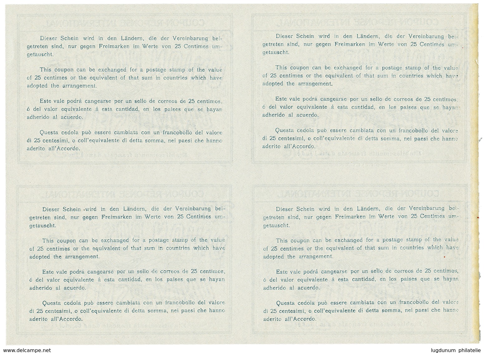 1906 INTERNATIONAL REPLY COUPON 30 Centimes "ETABLISSEMENTS FRANCAIS DANS L' INDE", Block Of 4 Unused. Very Scarce. Supe - Otros & Sin Clasificación