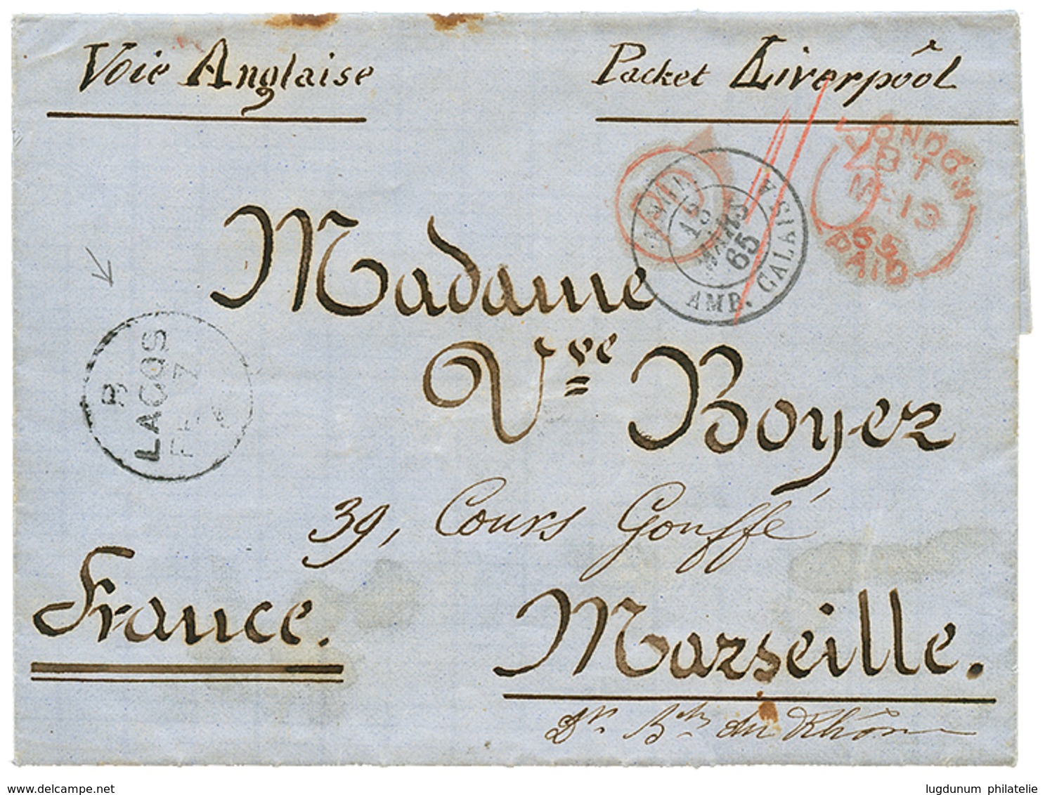 1865 British Cds LAGOS + PD On Entire Letter From LAGOS To FRANCE. Superb. - Other & Unclassified