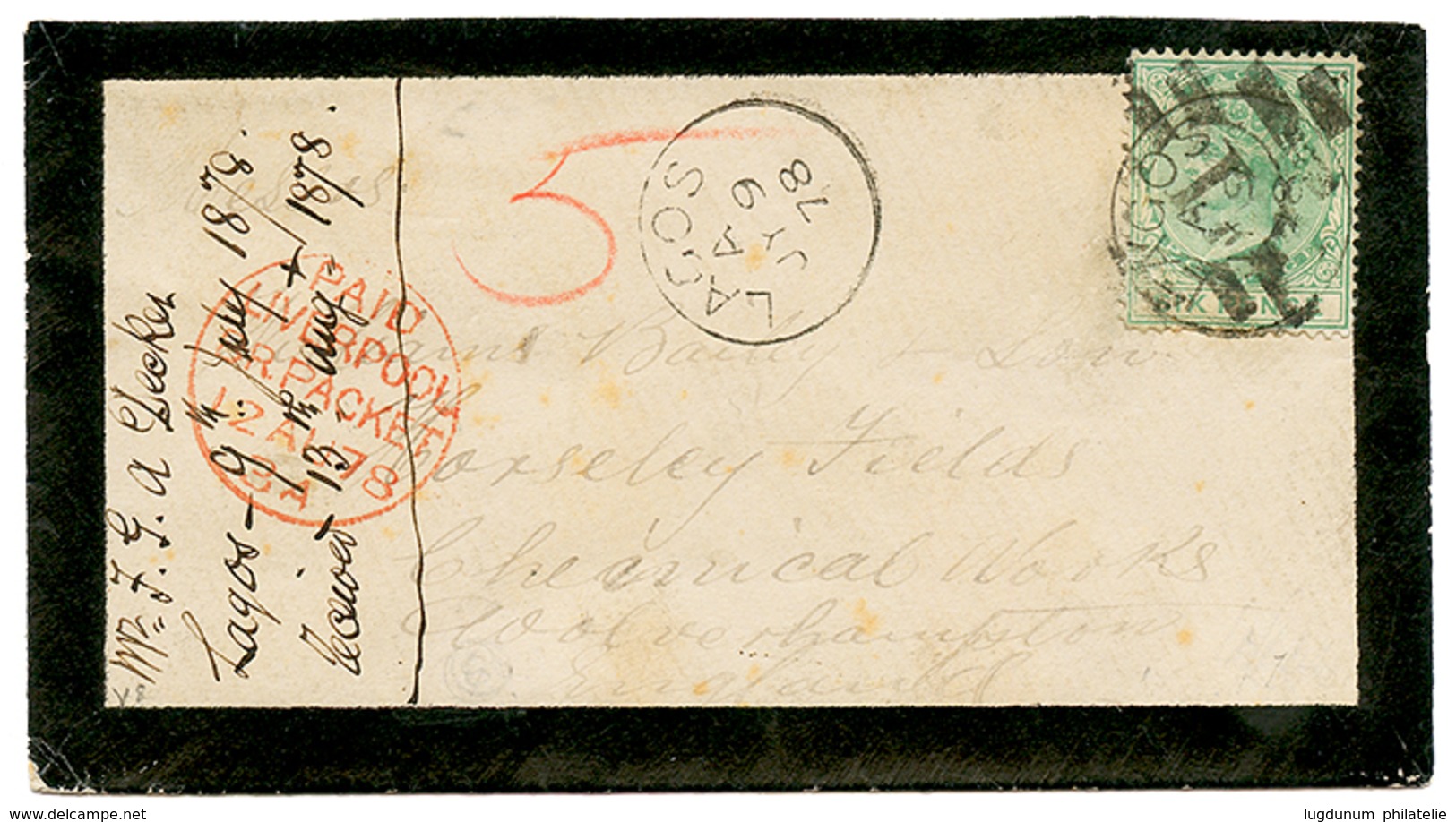 1878 6d Green Canc. Killer L + Cds LAGOS On Envelope To ENGLAND. Rare. Superb. - Autres & Non Classés