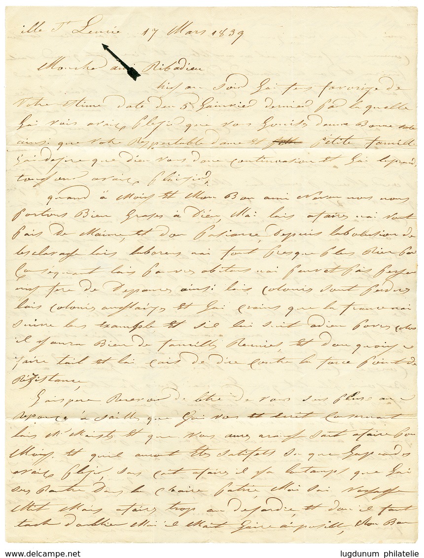 ST LUCIA Via MARTINIQUE : 1839 OUTRE-MER BORDEAUX Red On Entire Letter Datelined "ST LUCIE" To FRANCE. Verso, Straight L - Ste Lucie (...-1978)