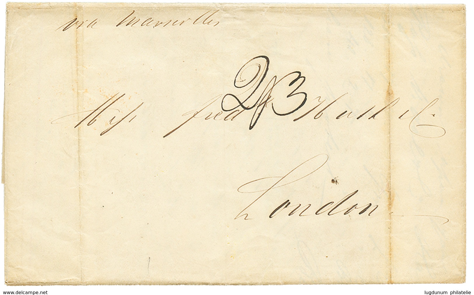 1847 Boxed SINGAPORE/ Bearing On Reverse Of Entire Letter From SINGAPORE To ENGLAND. Vf. - Otros & Sin Clasificación