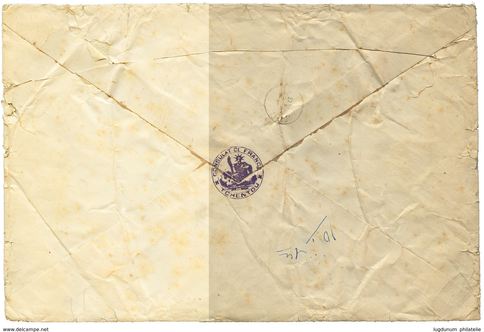 "TCHENTOU" : 1920 1 DOLLAR + Various Values Canc. CHENSTU On Large REGISTERED Envelope From French CONSULATE TCHENTOU To - Autres & Non Classés