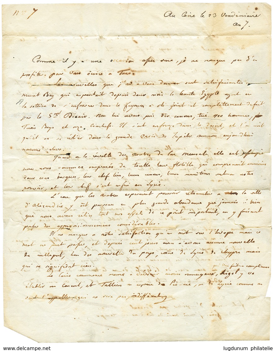 EGYPT - NAPOLEONIC EXPEDITION : An 7 ( Sept 1798) ARM. D' ITALIE On DISINFECTED Entire Letter Datelined "au CAIRE 23 Ven - Autres & Non Classés