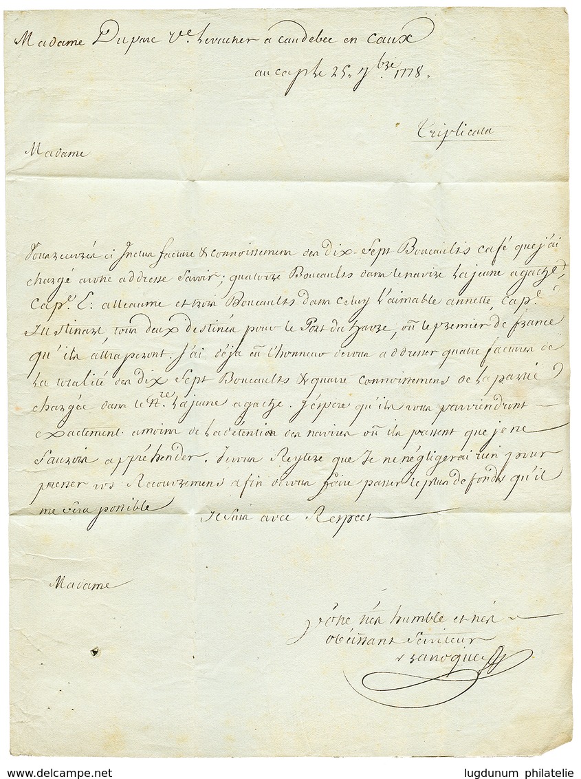 HAITI - British Blocus During INDEPENDANCE WAR : 1778 French Entry Mark D' ESPAGNE On Entire Letter Datelined "au CAP" T - Haïti