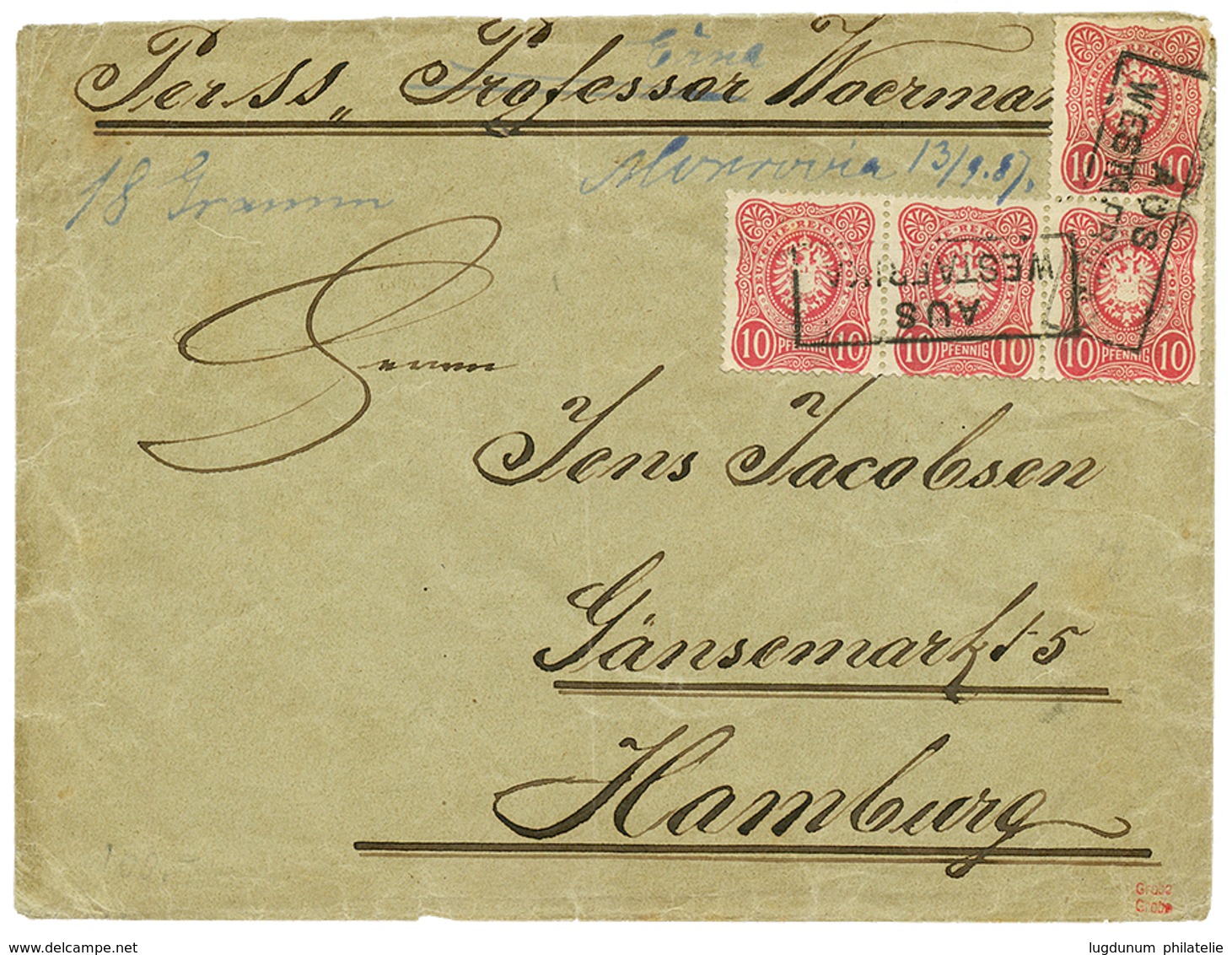 LIBERIA - MARITIME Mail : 1887 GERMANY 10pf(x4) Canc. AUS WESTAFRICA + "MONROVIA 13/9/87 On Envelope (double Rate) To HA - Liberia