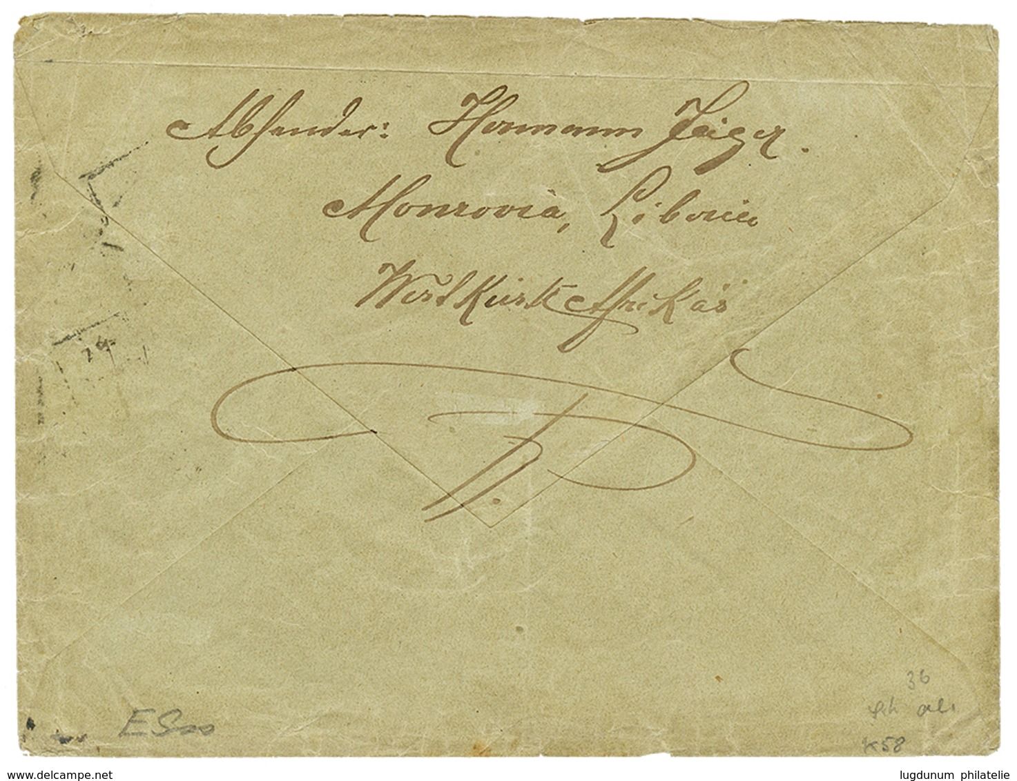 LIBERIA - MARITIME Mail : 1887 GERMANY 10pf(x4) Canc. AUS WESTAFRICA + "MONROVIA 13/9/87 On Envelope (double Rate) To HA - Liberia