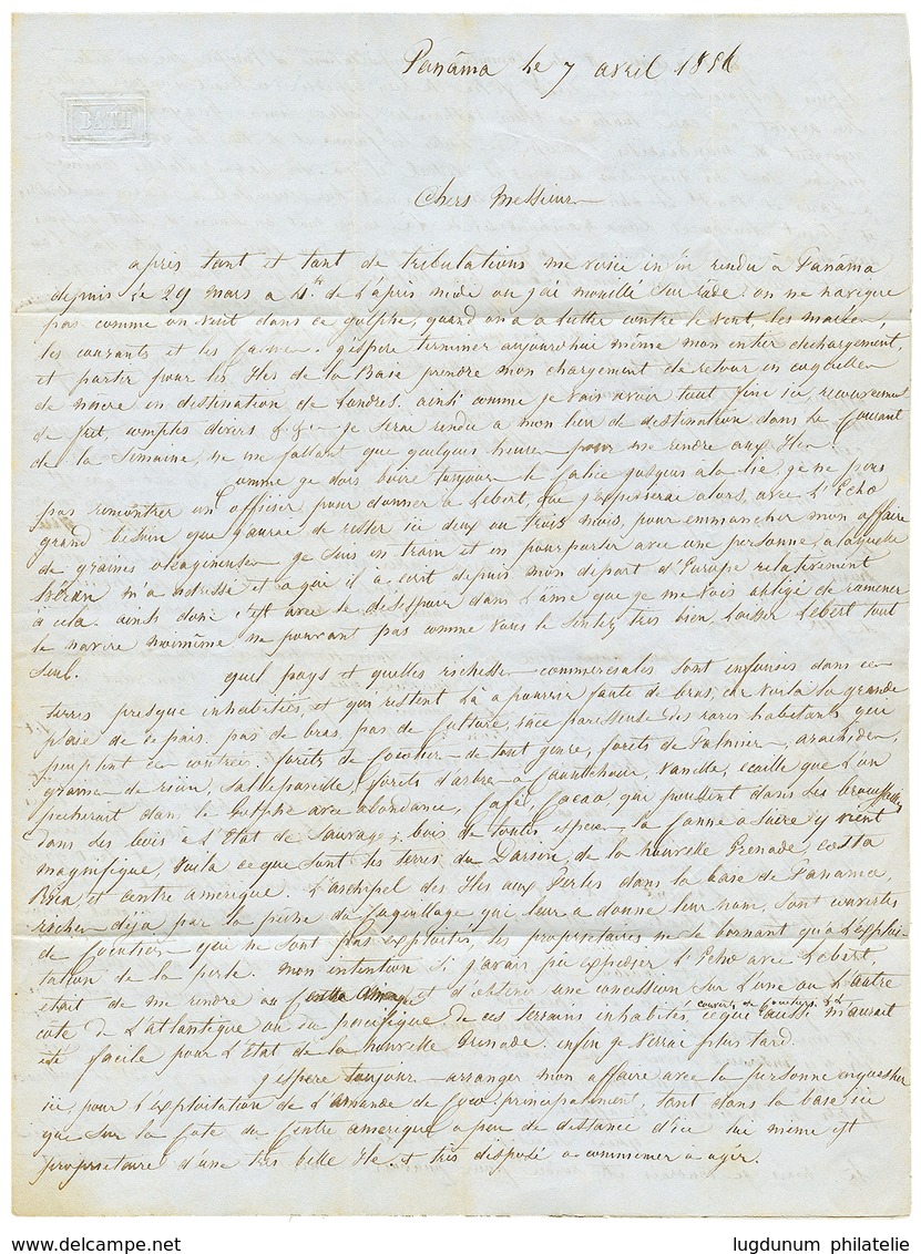 PANAMA : 1856 Rare Exchange Marking COLONIES ART-18 In Red On Entire Letter Datelined "PANAMA" To FRANCE. Vvf. - Panama