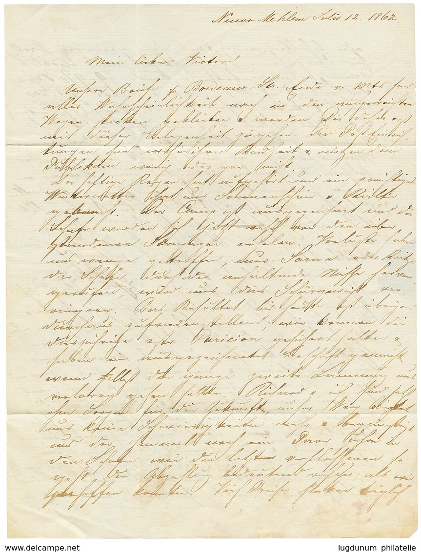 "NUEVA MEHLEM" : 1862 ADMON CORREOS MONTEVIDEO On Entire Letter From NUEVA MEHLEM To GERMANY. Vvf. - Uruguay