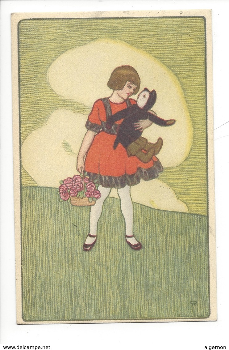 21496 - Enfant Fillette Au Panier De Fleurs Et Poupée Dans Ses Bras - Femmes