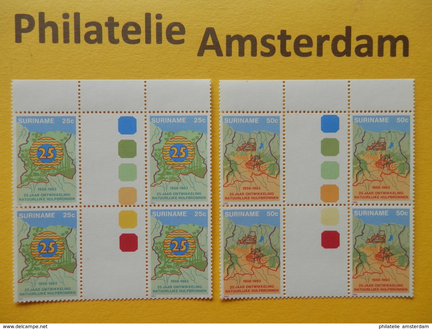 Suriname 1983, DOUBLE GUTTERPAIR WITH COLORED DOTS: Mi 1038-39, ZB 354-55, ** - Suriname