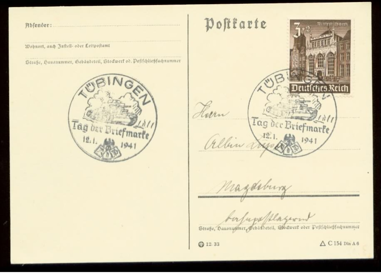 P0571 - DR Postkarte : Gebraucht Mit Sonderstempel Panzer,Tag Der Briefmarke ,Tübingen 1941 - Briefe U. Dokumente