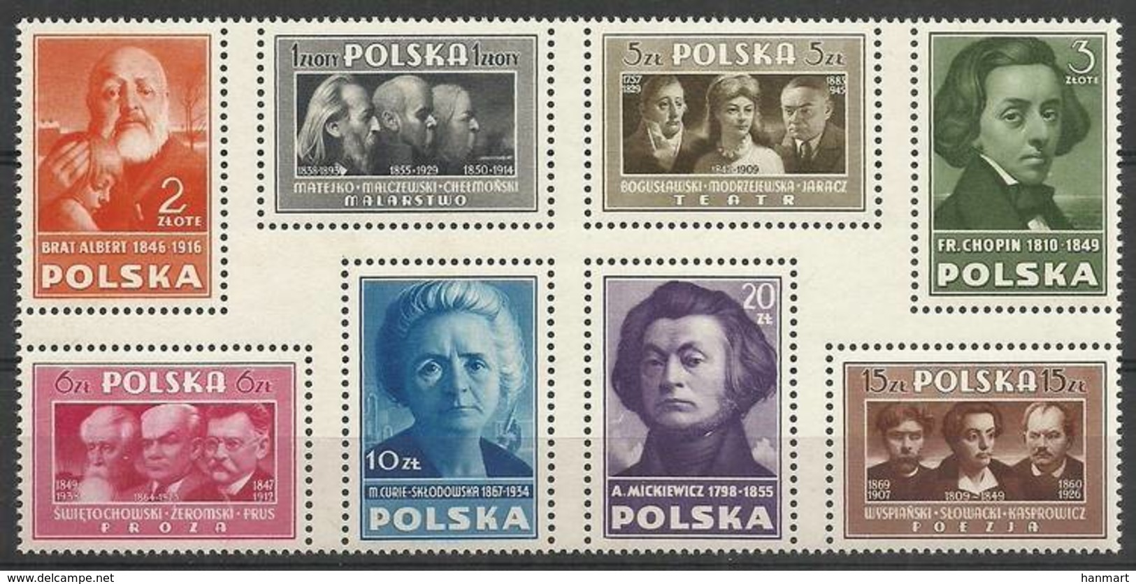 Poland 1948 Mi A486-H486 Fi A429-A436 MNH ( ZE4 PLDachA486-H486 ) - Nobel Prize Laureates