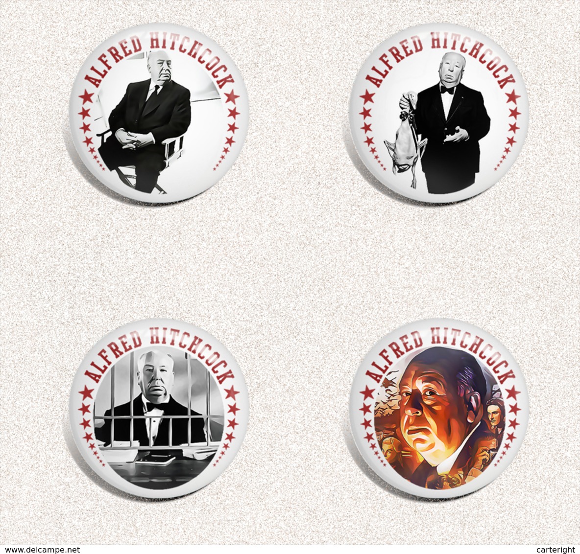 Alfred Hitchcock Movie Film Director Fan ART BADGE BUTTON PIN SET 2 (1inch/25mm Diameter) 35 DIFF - Films