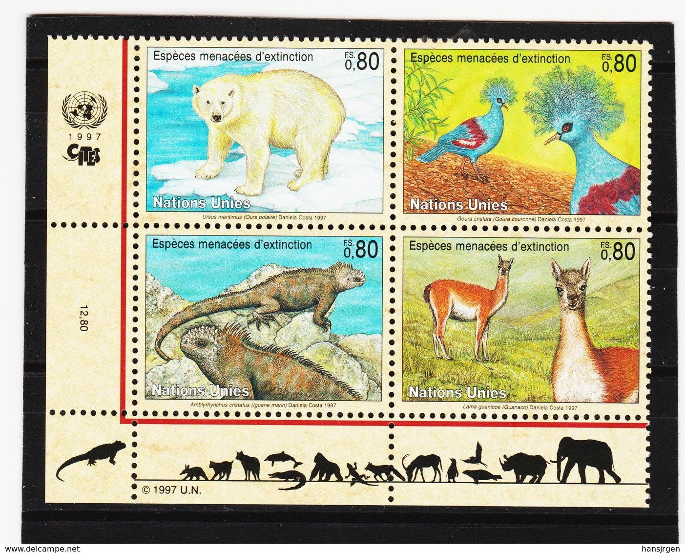 SRO149 UNO GENF 1997 MICHL 305/08 GEFÄHRTERTE ARTEN Postfrisch ** - Unused Stamps