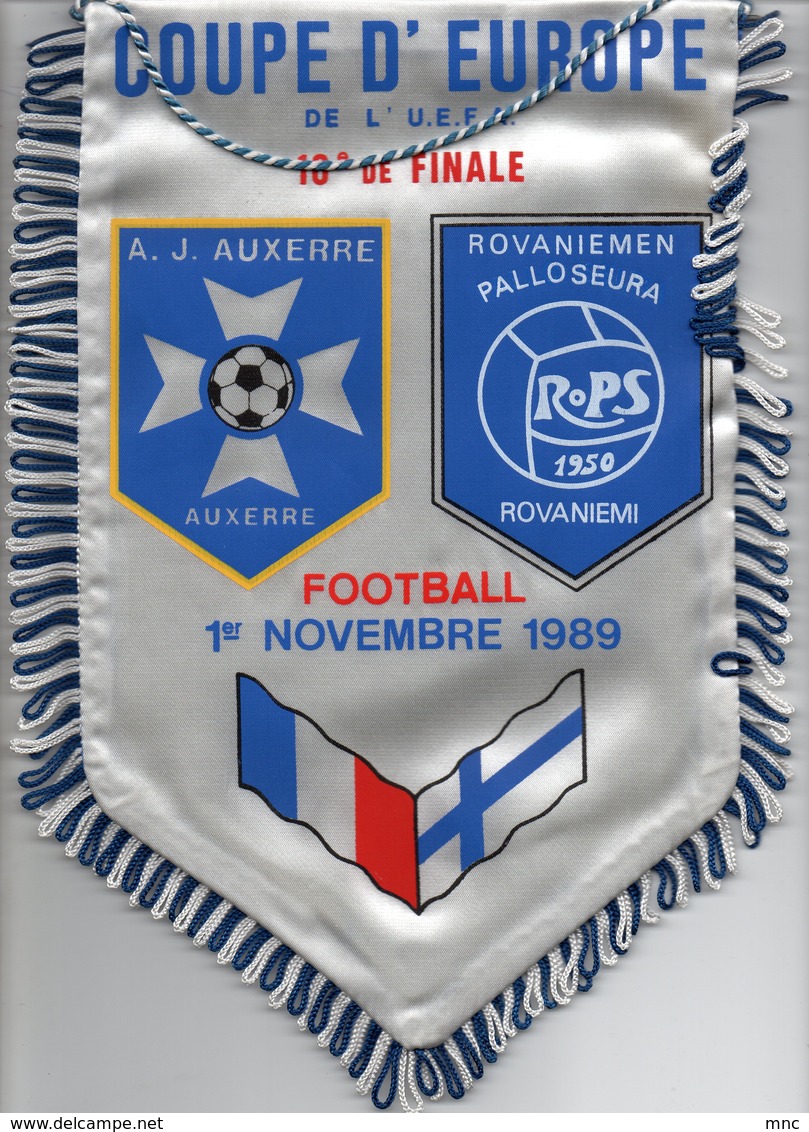 Fanion Du Match AUXERRE / ROVANIEMI 1989 - Apparel, Souvenirs & Other