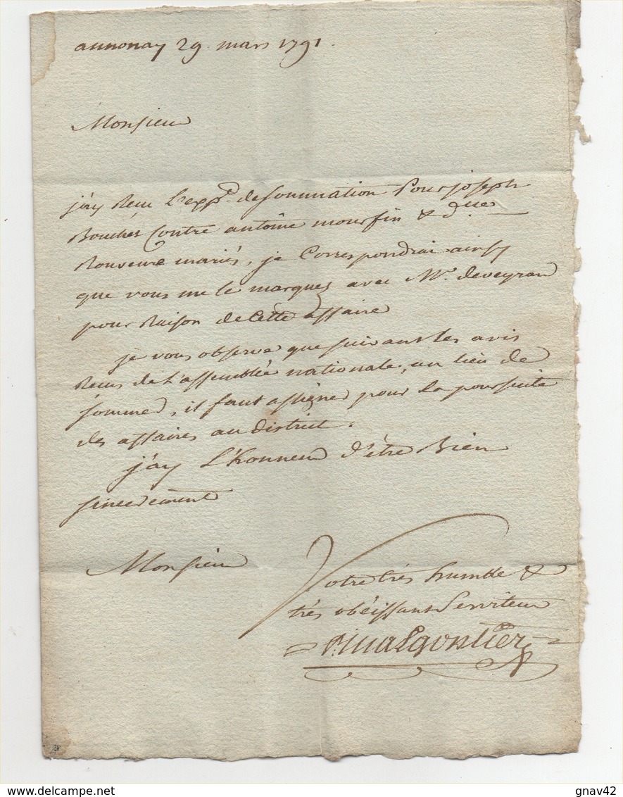 Lettre Annonay Pour Tournon Ardèche 1791 - Manuscrits