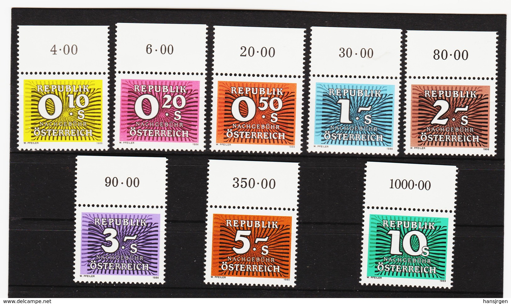 SRO145 ÖSTERREICH 1985/89  PORTO  Michl  260/67 Postfrische RANDSTÜCKE  ** - Portomarken