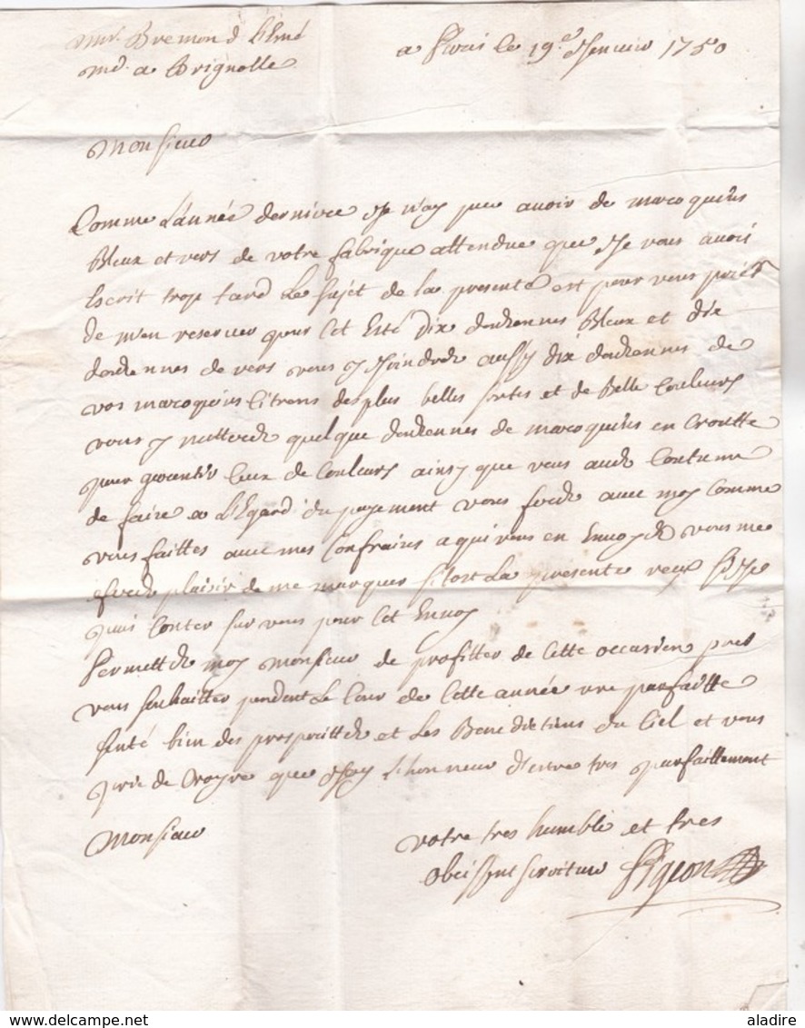 1750 - Lettre Avec Correspondance De Paris Vers Brignoles, Provence, Var -marque Manuscrite - Taxe 8 - Règne De Louis XV - 1701-1800: Précurseurs XVIII