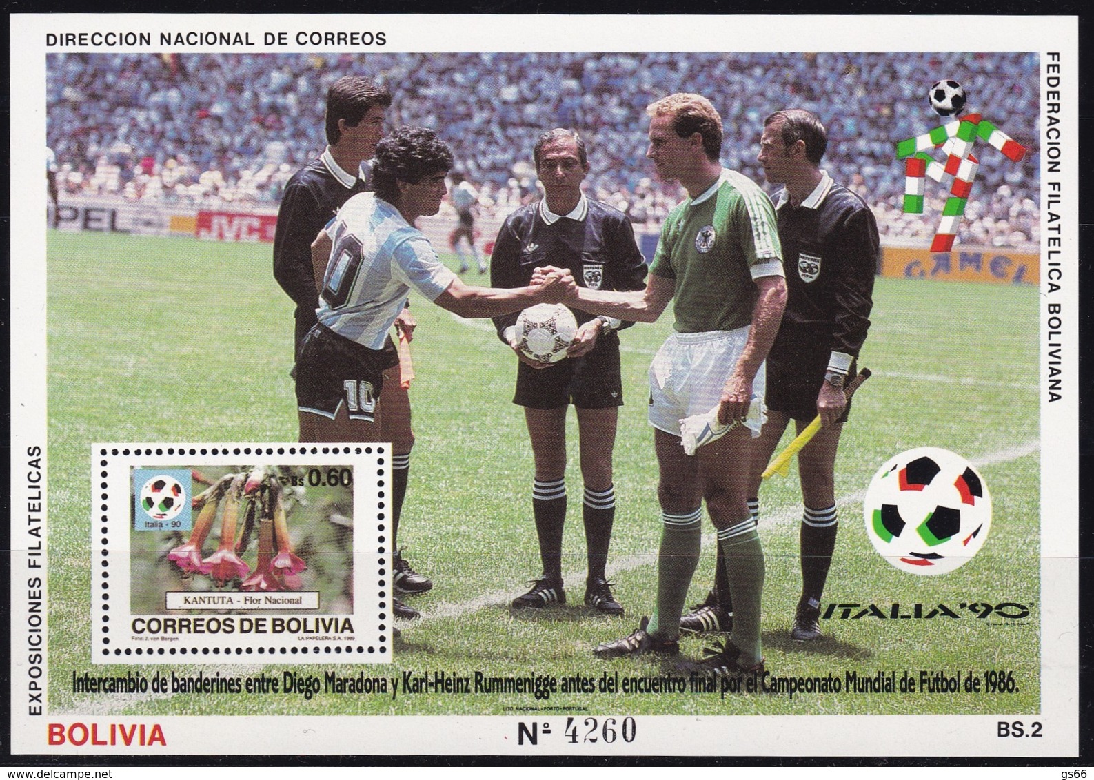 Bolivien, 1990, 1097 Block 186, Fußball-Weltmeisterschaft 1990, Italien. MNH ** - Bolivië