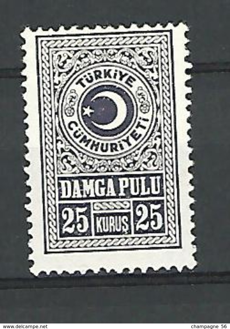 VARIÉTÉS TURQUIE RÉPUBLIQUE TIMBRES  TAXE FISCAL DAMGA PULU 25 KURUS 25   NEUF ** GOMME - Impuestos