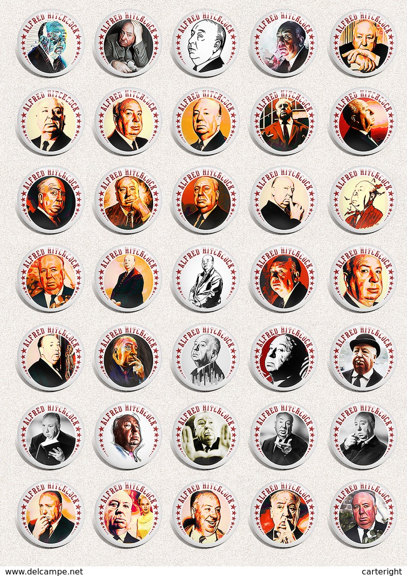 Alfred Hitchcock Movie Film Director Fan ART BADGE BUTTON PIN SET 3 (1inch/25mm Diameter) 35 DIFF - Cinéma