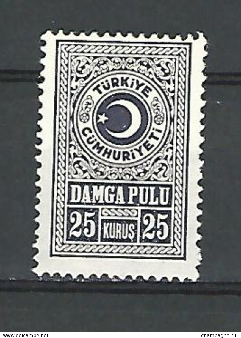 VARIÉTÉS TURQUIE RÉPUBLIQUE TIMBRES  TAXE FISCAL DAMGA PULU 25 KURUS 25   NEUF ** GOMME  TB - Timbres-taxe