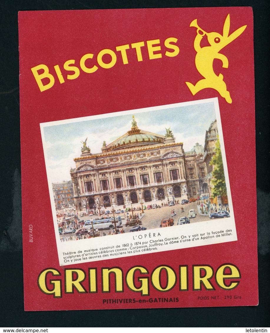 BUVARD:  BISCOTTES GRINGOIRE - PITHIVIERS EN GATINAIS - L'OPERA FORMAT  Env. 15X19 Cm - Zwieback