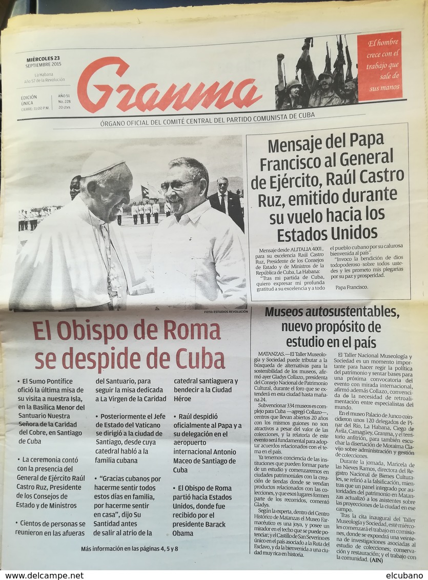 Papa Francesco Viaggio Visita Apostolica Cuba Kuba Quotidiano Granma - [3] 1991-…