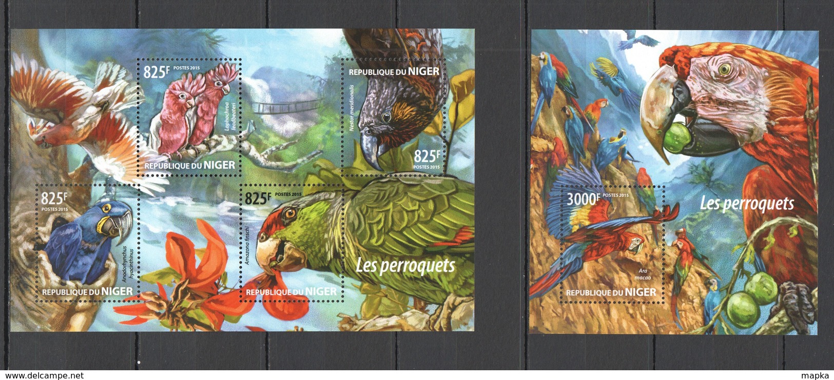 QQ122 2015 NIGER FAUNA BIRDS PARROTS LES PERROQUETS 1KB+1BL MNH - Parrots